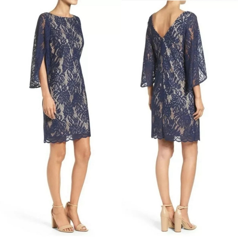 Lilly Pulitzer Belmont Navy Lace Dress Size S Bell Sleeves Cocktail Party Preppy - Picture 4 of 14